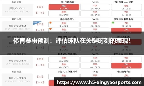 体育赛事预测：评估球队在关键时刻的表现！